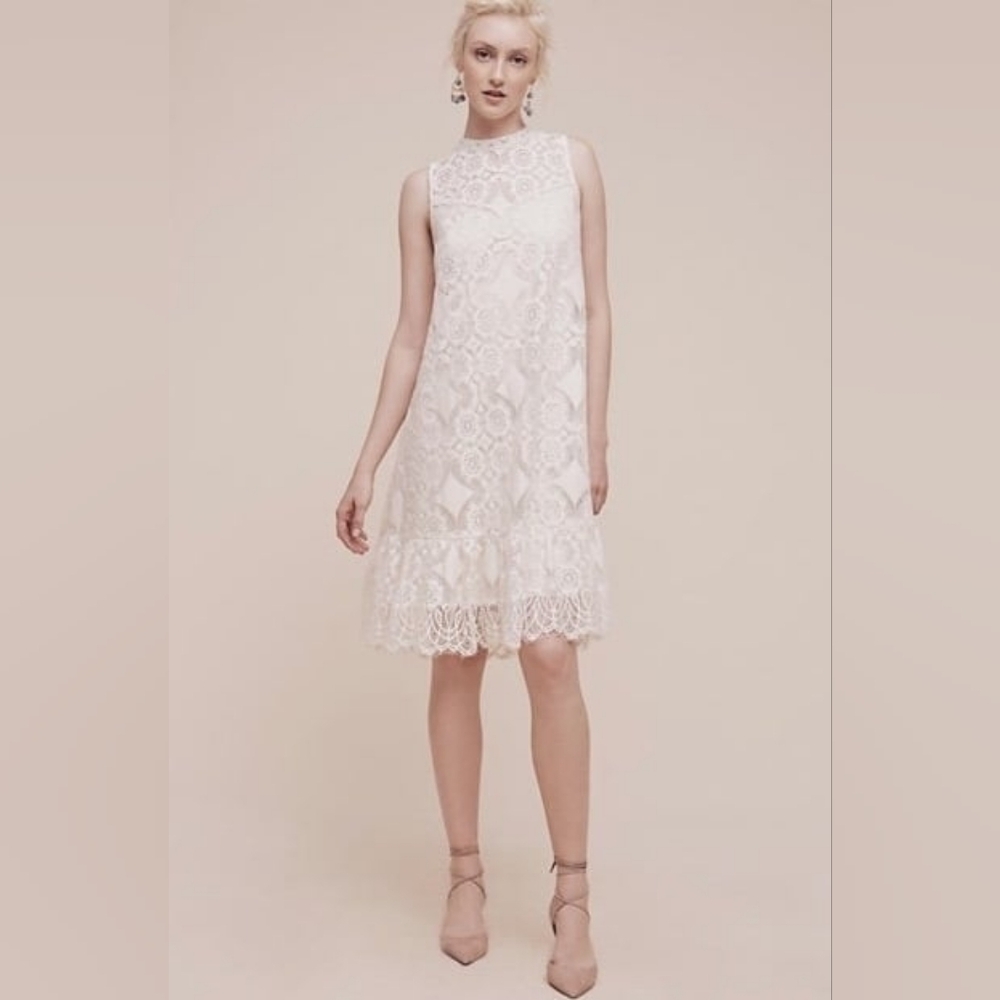Anthropologie Floreat Manon Lace Shift Midi Dress Cream Sleeveless Size 6 NWT